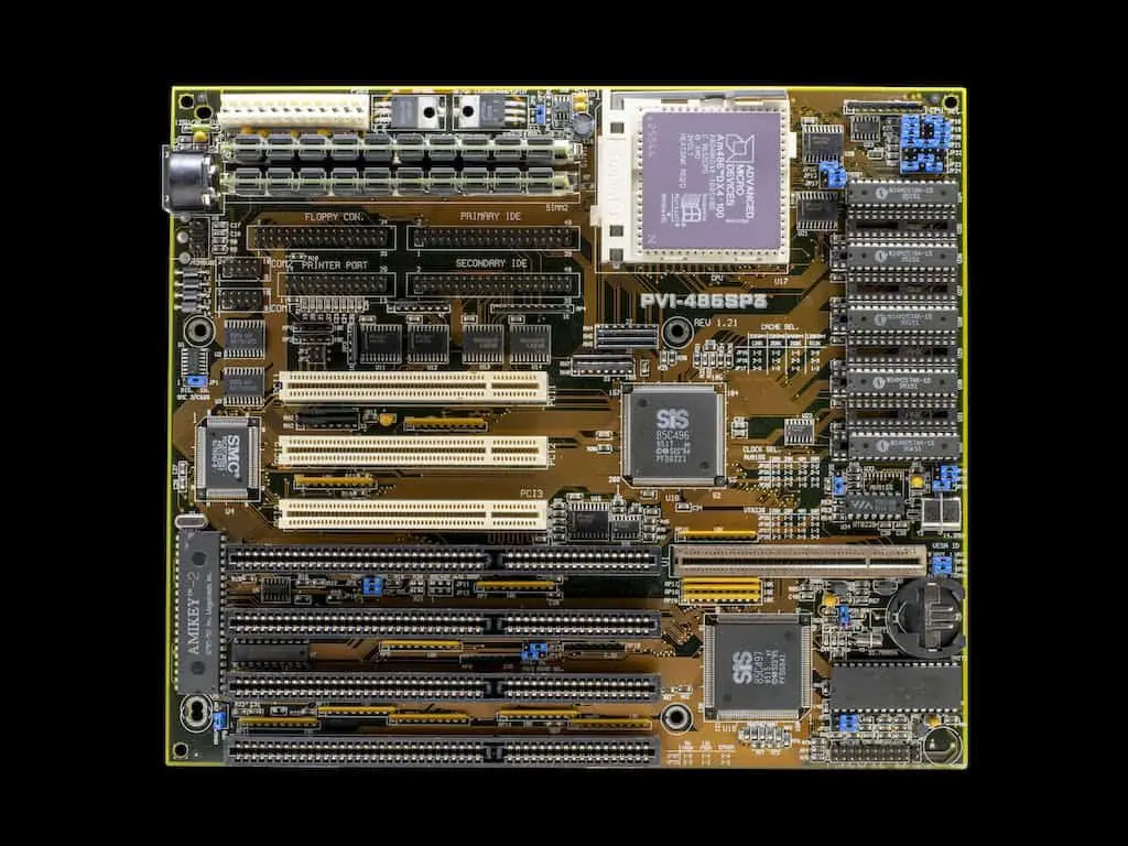 A motherboard with a cpu and other components