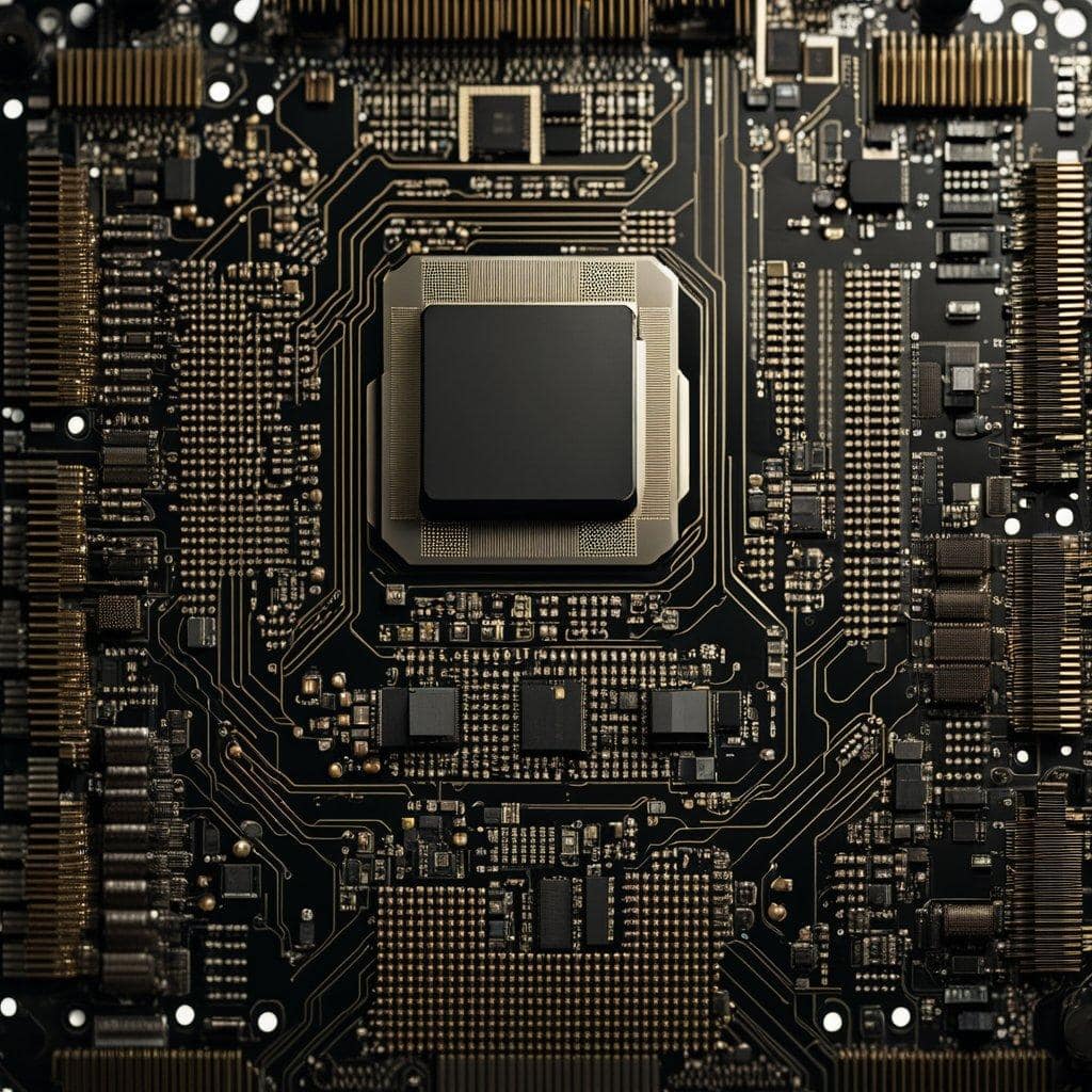 "Ultra-realistic image of intricate internal components of a personal computer."