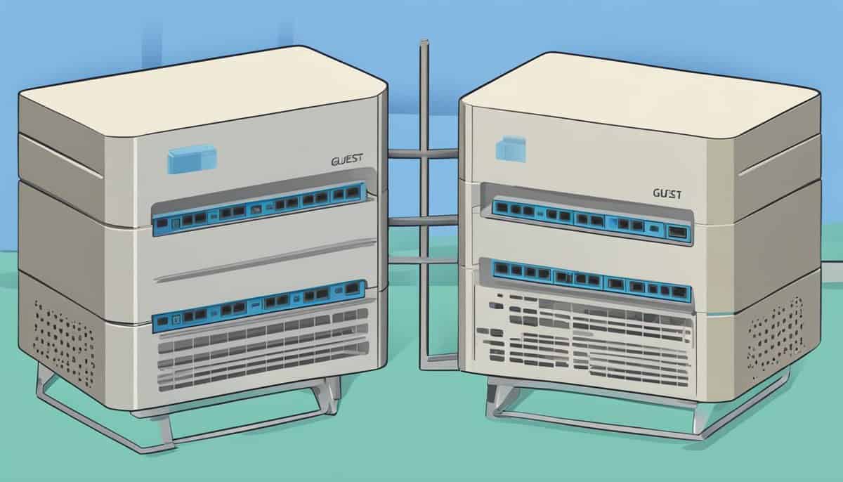 A router with two separate networks: one labeled "Guest" and one labeled "Main." The "Guest" network is isolated from the main network