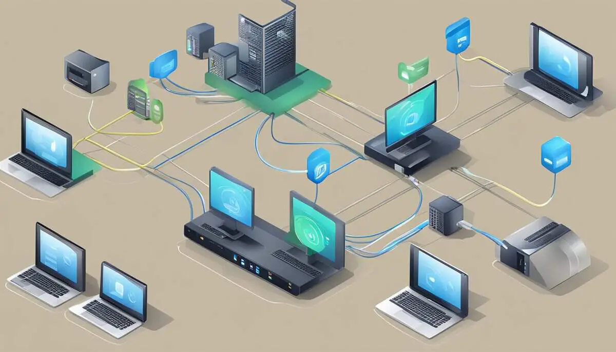 A modern home network with multiple devices connected to a router, displaying the transition from IPv4 to IPv6